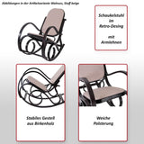 Mendler Rocking-Chair, Fauteuil à Bascule M41 - Imitation Noyer, Tissu Marron