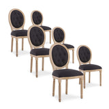 INTENSE DECO Lot de 6 chaises médaillon capitonnées Louis XVI Tissu Noir
