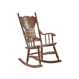 Fauteuils de salon à bascule,rocking chair adulte interieur,rocking chair adulte en bois,Grand dossier avec texte gravé, adapté pour porche, jardin, bureau, terrasse, chaise rétro ( Color : Walnut , S