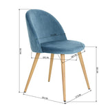 WV LeisureMaster Chaise de Salle à Manger avec Tissu Ergonomique rembourré en Velours sans accoudoirs avec Pieds en métal Chaise d'appoint de Style scandinave Chaise d'invité (Bleu-4PCS)