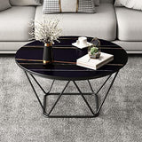 Table Basse Ronde Moderne, Table Centrale de Salon avec Plateau Rond en Pierre frittée et Table de canapé à Cadre en métal Robuste pour Salon, Chambre à Coucher, Salle à Manger, Petit appart