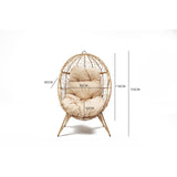 CONCEPT USINE | Fauteuil Oeuf sur Pieds Beige en Résine Noir Aspect Rotin | Design Jane | Structure en Acier | Coussin déperlant | Hamac Balançoire sur Pied terrasse Jardin Balcon | Résiste à l'eau