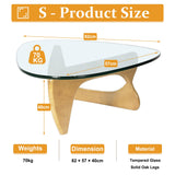 PRITIY Table basse d'appoint en verre Table basse moderne Table basse triangulaire (bois original + transparent, 82 x 57 x 40 cm), LK155