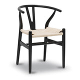 Lot de 2 chaises Y en bois massif du milieu du siècle – Design Wishbone – Chaises de salle à manger avec accoudoirs et assise en chanvre en frêne et finition noyer (noir)