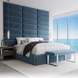 VANT Panneaux Muraux d'appoint Rembourrés - Paquet de 4 - Facile à Installer - Double Tête de lit King Size (En Velours Bleu Paon, 76cm de Large)