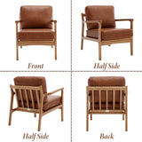 Ya-Home Fauteuils de Salon Rétro avec Accoudoir Fauteuil Chambre en Cuir PU avec Pied en Bois, Fauteuil Confortable pour Salon, Marron