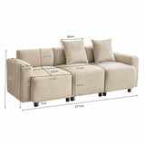 PUGSDRLY Canapé 3 Places avec Coussins Décoratifs,Petit Canapé,Design Moderne,Meuble Rembourré,Tissu Chenille,pour Salon,Chambre,Appartement,Beige