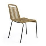 Kave Home - Chaise de Salle à Manger Lambton Marron Clair en Corde en Polyester et Pieds en Acier Noir pour Usage intérieur et extérieur
