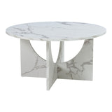 [en.casa] Table Basse de Salon avec Plateau Rond Table d'Appoint Style Intemporel Bout de Canapé pour Salle de Séjour Chambre Bureau Panneau de Particules 80 x 42 cm Effet Marbre Blanc