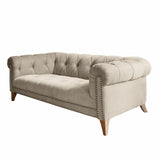 Loberon Canapé Sanbornville Chesterfield Classique Forme Traditionnelle Housse Robuste Rembourrage de Haute Qualité Assise Canapé Hévéa Polyester Taupe