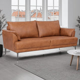 Soul Canapé en cuir 3 places Cognac Marron - Canapé en cuir véritable de qualité supérieure - Design scandinave - Ressorts ensachés - Pieds en métal - Confort moderne pour le salon - Intemporel et