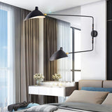 Applique Murale à Bras Long Vintage Industrielle avec Interrupteur Lampes de Lecture Réglables à 2 Lumières Lampe Murale de Chevet en E27 Métal Noir pour Chambre à Coucher Salon Loft Barres,140cm