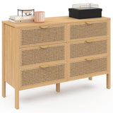IDMarket - Commode 6 tiroirs EDHEN 115 cm cannage Coloris Bois