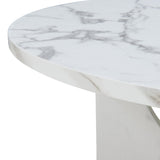 [en.casa] Table Basse de Salon avec Plateau Rond Table d'Appoint Style Intemporel Bout de Canapé pour Salle de Séjour Chambre Bureau Panneau de Particules 80 x 42 cm Effet Marbre Blanc