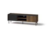 MINIO go for it - Meuble TV 150 cm, Table Television Salon, Meuble Télé, Banc TV Pereto 7, Meuble de Television avec Rangement, Meuble Tele- Noyer Warmia/San Sebastian/Noir Mat Couleur