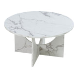 [en.casa] Table Basse de Salon avec Plateau Rond Table d'Appoint Style Intemporel Bout de Canapé pour Salle de Séjour Chambre Bureau Panneau de Particules 80 x 42 cm Effet Marbre Blanc