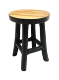 Spetebo Tabouret à fleurs rond en teck - 22 x 17 cm - Noir/moyen - Avec 4 pieds - En bois véritable - Décoration en bois massif - Pour fleurs et plantes