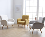 chairus Fauteuil de Loisirs en Fausse Fourrure Modern Chaise de Relaxation pour Salon Sofa de Chambre avec Pieds en Bois (Blanc)