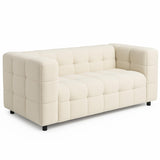 IDMarket - Canapé Droit 2 Places capitonné AMANCE en Tissu Bouclette Beige