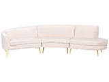 Canapé 4 Places en Velours Beige de Style Rétro à Pieds Dorés et Forme Courbe Moss