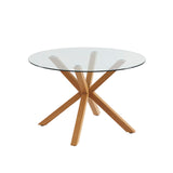 BAÏTA Table à Manger Ronde Harry Verre et Effet chêne 120cm
