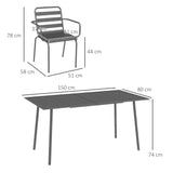 Outsunny Salon de Jardin extérieur Ensemble Salle à Manger de Jardin 7 pièces avec 1 Table et 6 chaises empilables en Acier Gris