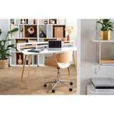 Miliboo Chaise de Bureau à roulettes Blanc et Bois Clair Bent