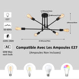 MRHYSWD Luminaire Plafonnier Noir Industriel Vintage Moderne, 6 LumièRes De Lustre Plafonnier Spoutnik E27 Chambre Salon Salle De Bain Cuisine Couloir Salle à Manger Paille Entree, Sans Ampoules