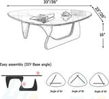 MZBDYYF Table Basse Triangulaire Moderne du Milieu du siècle avec Dessus en Verre et Base en Bois pour Le Salon - Conception Ovale rétro pour Le Bureau à Domicile - Finition Brune Naturelle