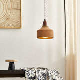MODEBHD Lampe à suspension simple en béton Wabi Sabi Lampe à suspension en céramique couleur café, Lampe à suspension en bois massif de style japonais Lampe à suspension réglable en terre cuite du mil