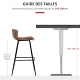 HOMCOM Lot de 2 tabourets de Bar Assise en Similicuir Hauteur 76 cm avec Repose-Pieds en Acier et Dossier Design Vintage - Marron