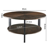 MODERION KFZ-1336 Table de salon ronde, table basse, table basse double couche, table de loisirs en bois massif, style naturel minimaliste, 85 x 85 x 45,5 cm (marron)