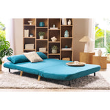 Miliboo Chauffeuse 2 Places Convertible en Tissu Bleu Canard et Bois Clair AMIKO