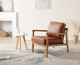Ya-Home Fauteuils de Salon Rétro avec Accoudoir Fauteuil Chambre en Cuir PU avec Pied en Bois, Fauteuil Confortable pour Salon, Marron