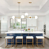 KCO Lighting Lustre Vintage en Verre à 6 Lumières Pour Salon, Lustre Linéaire Moderne en Forme de Globe Blanc, Luminaire Suspendu Doré en Laiton du Milieu du Siècle Pour Cuisine