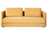 Canapé Lit en Velours Jaune avec Rangement 3 Places Coussins Déhoussables Eksjo