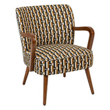 Atmosphera Créateur d'Intérieur - Fauteuil Chiara Tissu Chenille Noir Ocre Rétro Vintage Bois Hévéa Accoudoirs Semi-Ferme pour Salon, Bureau, Chambre