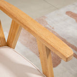 HOMCOM Fauteuil de Salon Confortable Chaise en Rotin avec Coussin épais- Dossier en cannage - Assise Profonde - Structure en Bois hévéa Aspect Lin Beige