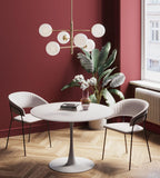 Kare Design Table Schickeria, blanc, bois MDF, pied en acier, minimaliste, table a manger, table ronde pour 4 personnes, salle à manger, salon, bureau, Ø110