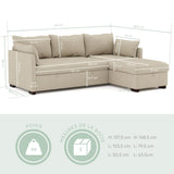 BUDWING Orlando Canapé Convertible d'angle Lit Chaise Longue Coffre Réversible Droite et Gauche Beige