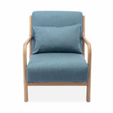 Alice's Home - Fauteuil Design en Bois et Tissu. 1 Place Droit Fixe. Pieds Compas scandinave. Assise Confortable. Structure en Bois Solide. Bleu
