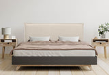 DHOME Tête de lit tapissée en lin naturel uni avec passepoil 160 x 105 cm avec pieds pour lits de 150/160 cm