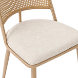 Merax Lot de 4 Chaises de Salle à Manger, Chaises de Cuisine avec Siège en Polyuréthane et Dossier en Rotin, Chaise Rembourrée pour Salle à Manger, Salon et Chambre à Coucher, Pieds en Métal, Beige
