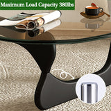 Table basse triangulaire moderne avec plateau en verre et base en bois – Petite table basse abstraite pour salon, bureau à domicile