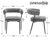 chairus Chaises de Cuisine Lot de 2 en Tissu Chenille Chaise Salle à Manger avec Double Coussin Rembourré Chaise de Salon avec Pieds Métal, Gris