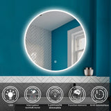 HAPAOSO Miroir de Salle de Bain Rond 60cm Miroir Mural LED + Anti-buée + Tactile + 6000K (lumière Blanche Froide)
