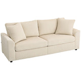 HOMCOM Canapé 3 Place Velours côtelé 210 cm, Design Moderne, 2 oreillers Inclus, Coussins à Ressorts, accoudoirs et Dossier rembourrés, pour Salon, Chambre, Bureau, crème