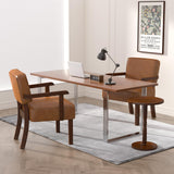 EOSVALO Ensemble de Trois Fauteuil à accoudoirs en Bois Solide, Fauteuils de Salon Moderne de Milieu de siècle, Confortable pour Salon/Bureau/étude (Marron Cuir, 1 Chaise)