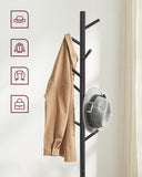 VASAGLE Porte-manteau sur Pieds, en Bois, en Forme d’Arbre, 8 Crochets, 3 Hauteurs Réglables, pour Vêtements, Chapeaux, Sacs, Entrée, Salon, Chambre, Bureau, Noir RCR004B01