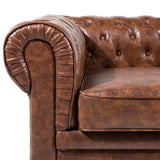 Canapé 3 Places en Cuir PU Marron Doré Assise Rembourrée Large Dossier Chesterfield